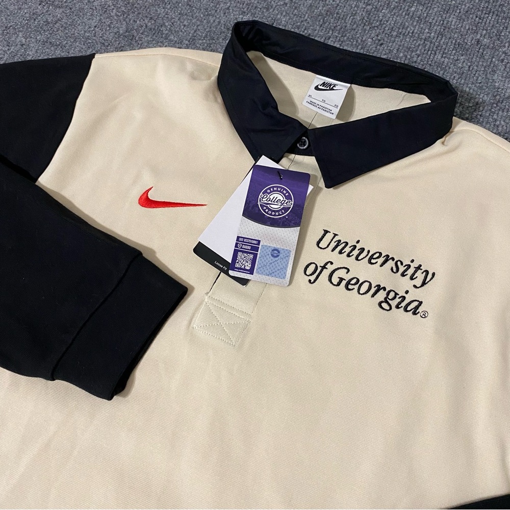 Nike Georgia Bulldogs Rugby Shirt Mens XL Cream Black Long Sleeve NWT